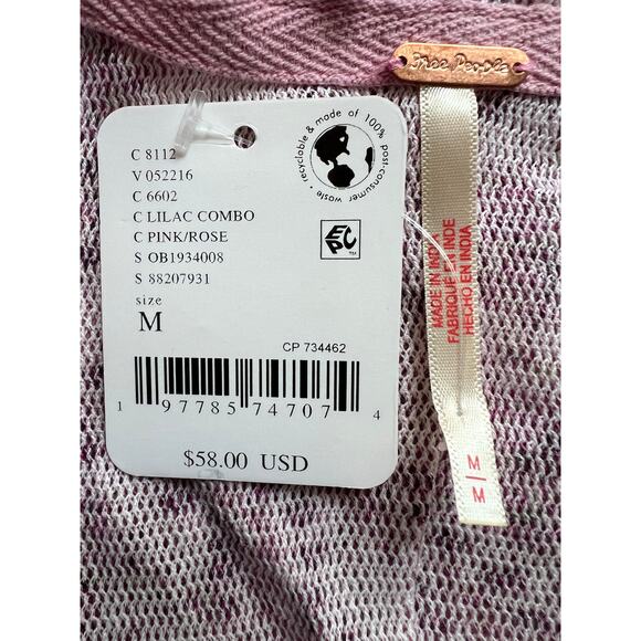 FREE PEOPLE TOP WOMENS MEDIUM OH MY BABY COTTON STRETCH TEE LILAC PINK BOHO - Picture 6 of 13